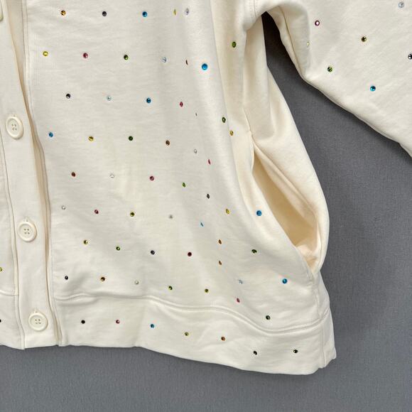 TEREZ Gems Chili Cardigan Sweatshirt Womens Medium Cream Rainbow Rhinestone NWT - Picture 11 of 16